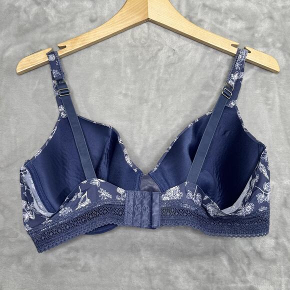 Lucky Brand Bra Womens 40C Blue White Floral Underwire Full Coverage Lace Lined - Picture 2 of 7